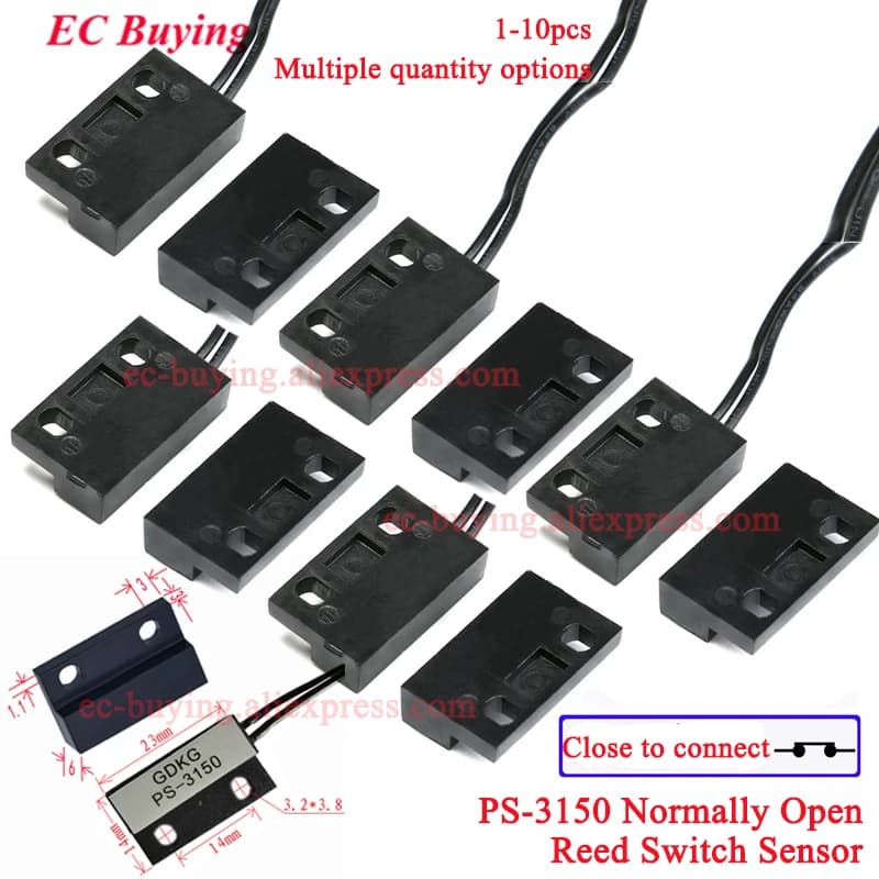 1-10Pcs PS-3150 Reed Switch Sensor PS3150 Normally Open NO Proximity Magnetic Door Window Contacts 30cm Wire Inductance Distance