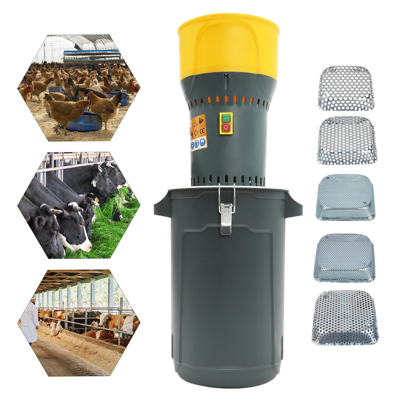 Electric Grain Mill Corn Mill Agriculture Grain Mill Machine for Corn Grain Wheat Feed Flour 5 Sizes Grinder Sieve+1 Wrench 25L