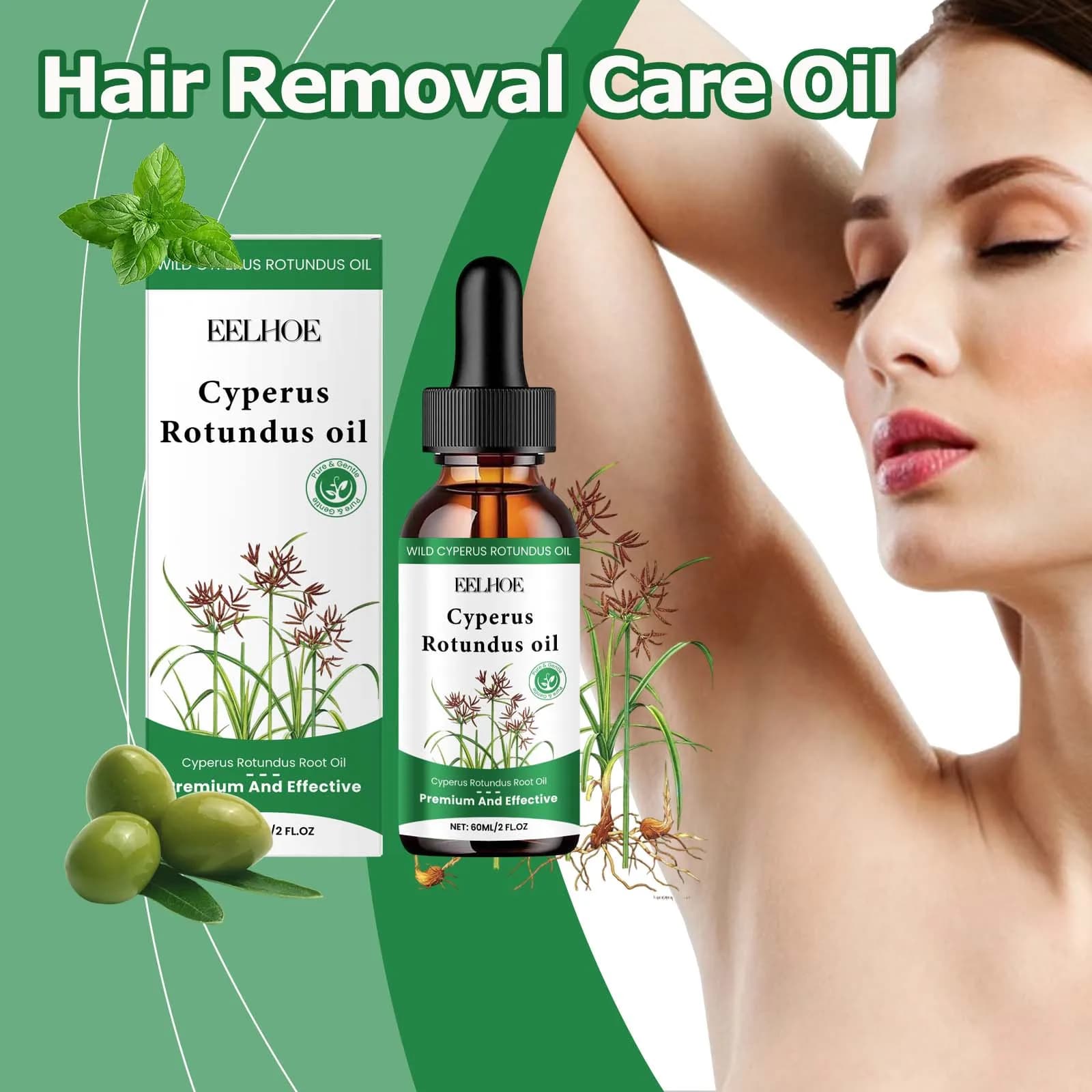 60ml Cyperus Rotundus Oil Gentle Hair Removal Care Oil Body Hair Inhibitor Serum Moisturizing Nourishing Natural Cypress Oil New