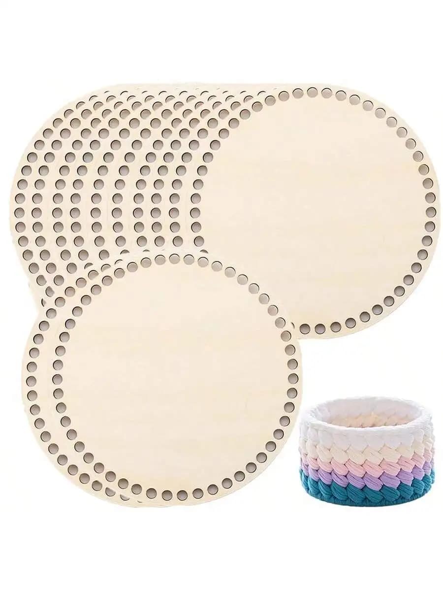 6/12 Wooden Bottom Crochet Basket Bottoms with Pre-Drilled Round Woven Basket Bottoms for DIY Crafts and Handmade Storage Basket