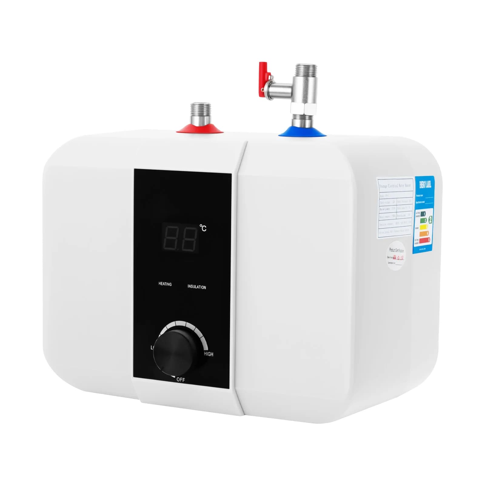 1500W Mini Tank Water Heater, 6L Electric Hot Water Heater with LED Display & Temp Control for Kitchen Under Sink