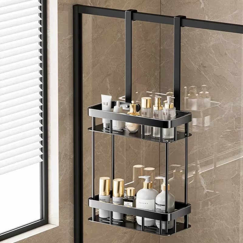 1/2tiers Bathroom Punch Free Wall-mounted Storage Rack Shower Room Over The Door Toiletries Organizer Bathroom Hanging Shelf