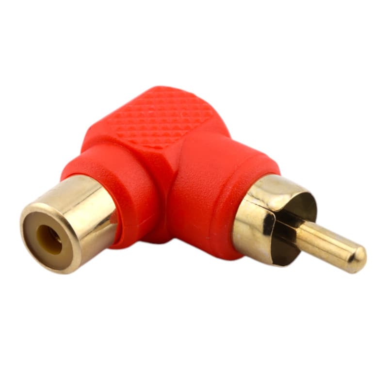 RCA audio adaptér 90°, pravý úhel (samec → samice) - Červená