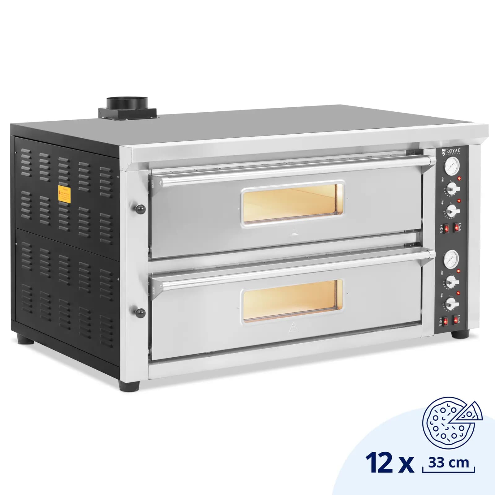 Elektrická pec na pizzu - 6+6 x 33 cm - 2 komory - 13 200 W - 400 V - šamot - Royal Catering RCPO-1011-N
