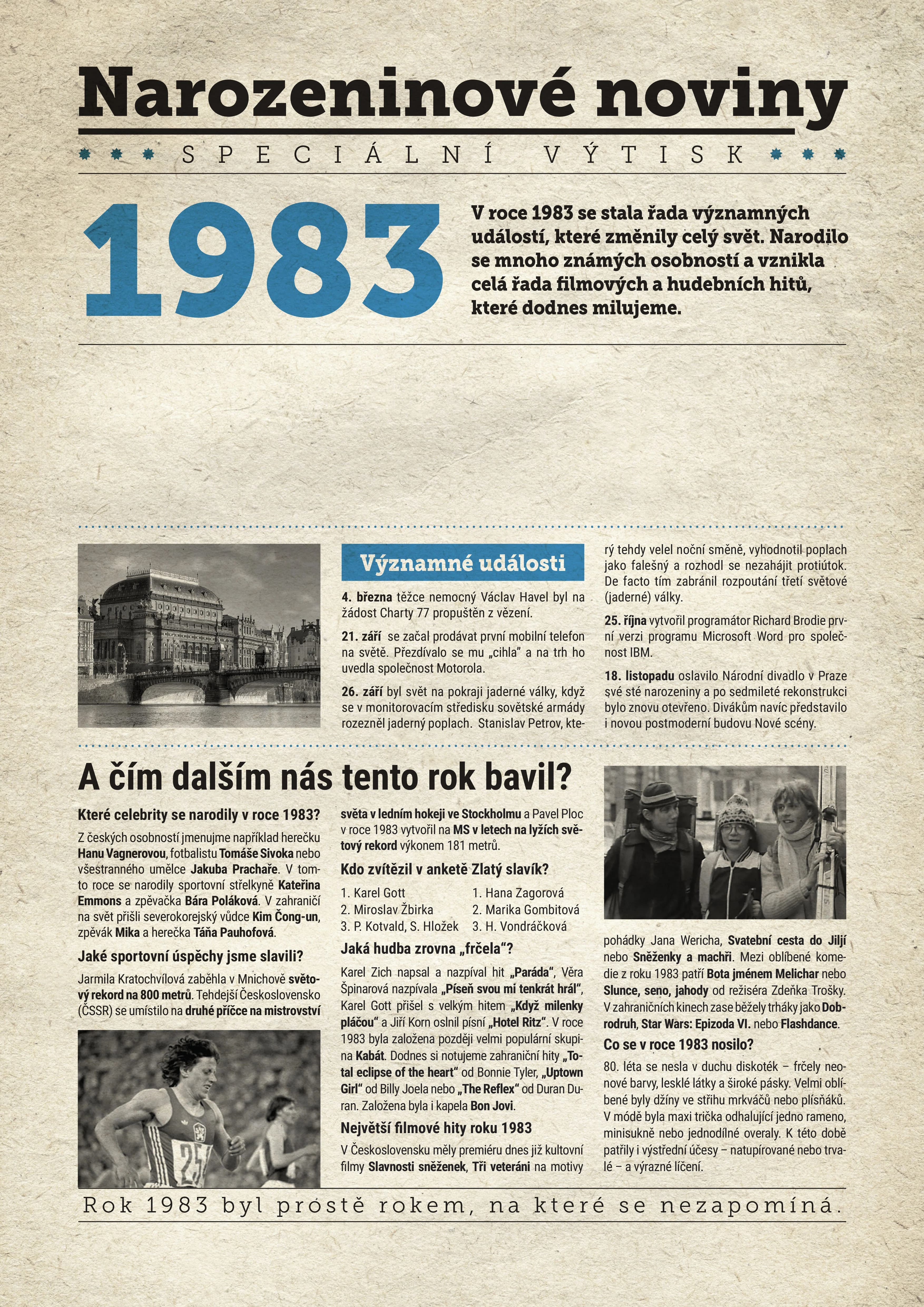 Narozeninové noviny 1983 s vlastní fotografií a textem, S fotografií a textem