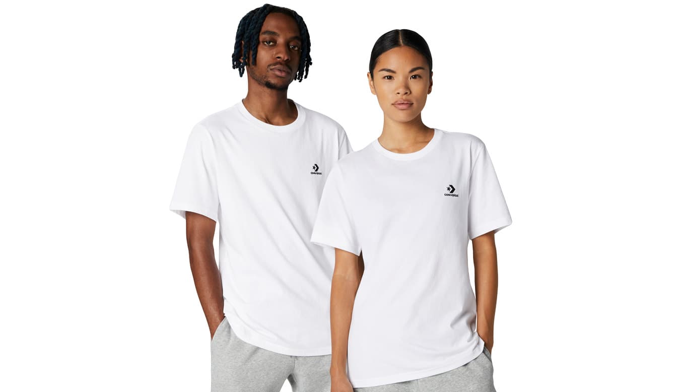 Converse Go-To Embroidered Star Chevron Standard Fit T-Shirt White Unisex - Trička Converse - Bílá - 10023876-A01-S - Size: S