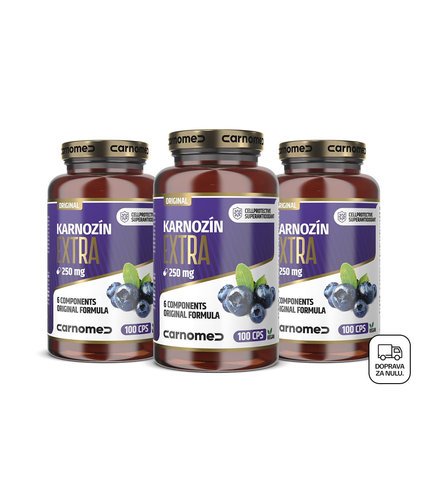3 balení Karnozin EXTRA Pure&Strong 250 mg 100 cps