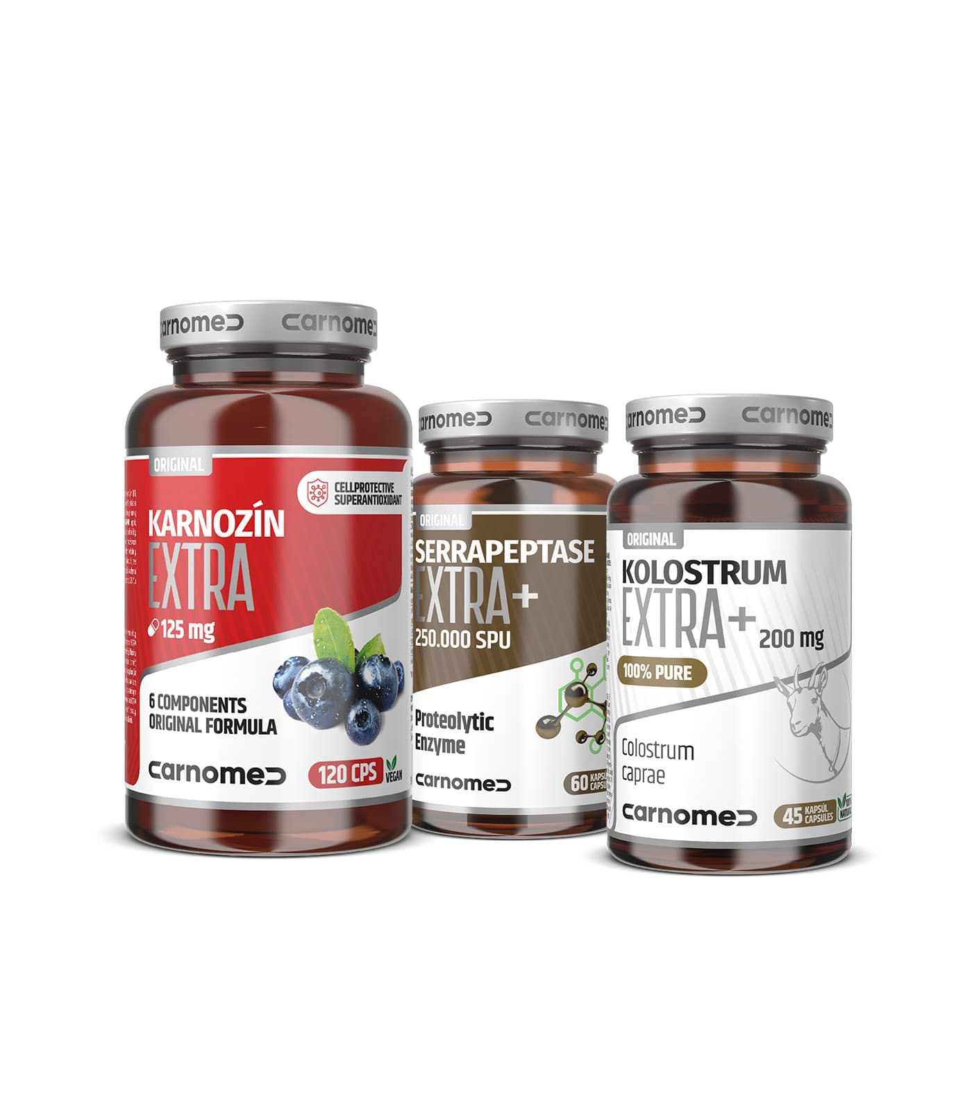 Kozí kolostrum EXTRA+ 45 cps + Serrapeptase EXTRA 60 cps + Karnozín EXTRA 120