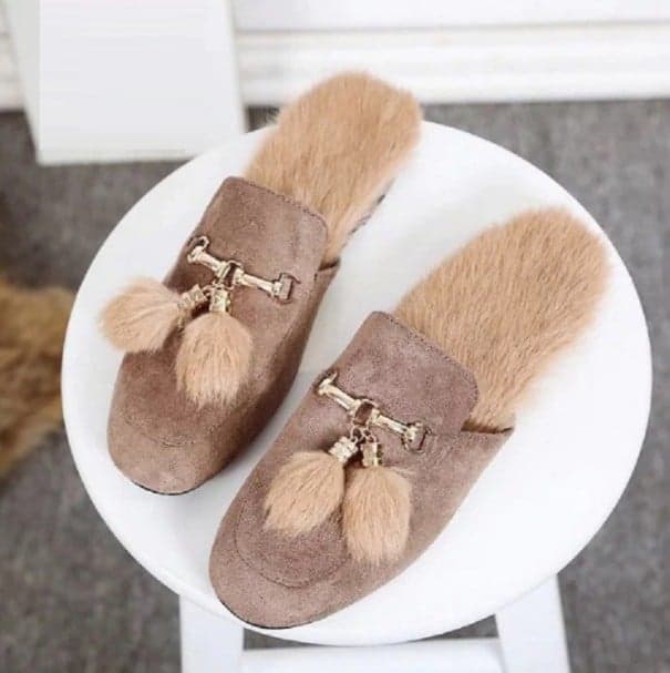 Dámské pantofle s kožíškem khaki 38