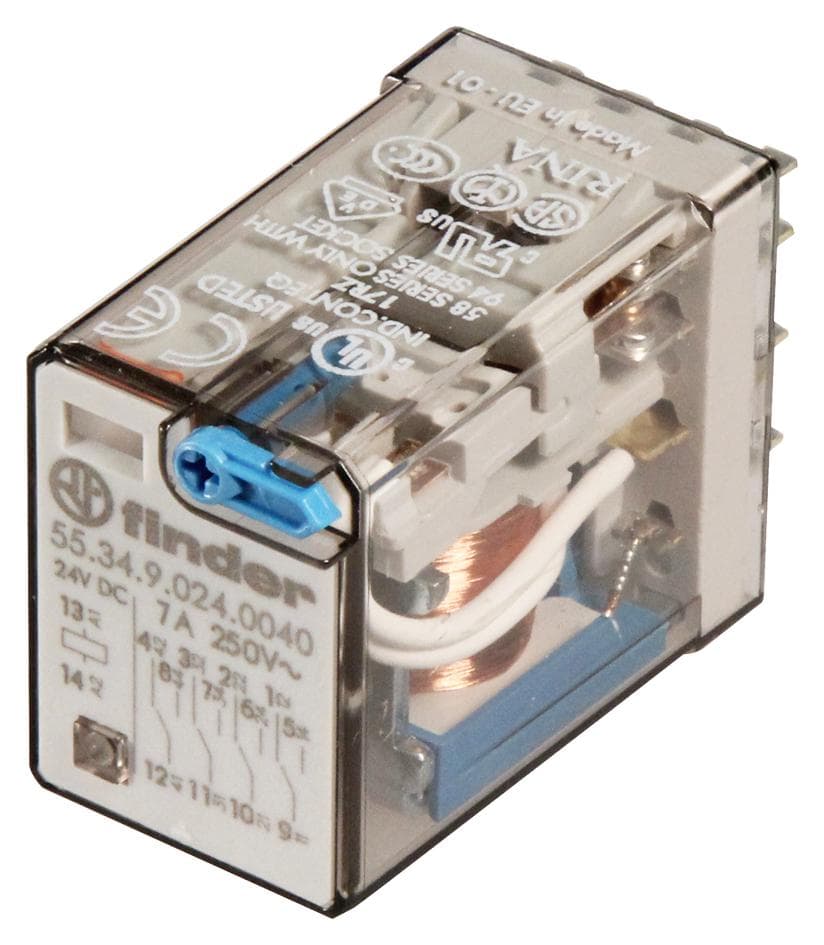 Finder Relays, Inc. 55.34.9.024.0040 Relay, 4Pdt, 250Vac, 7A