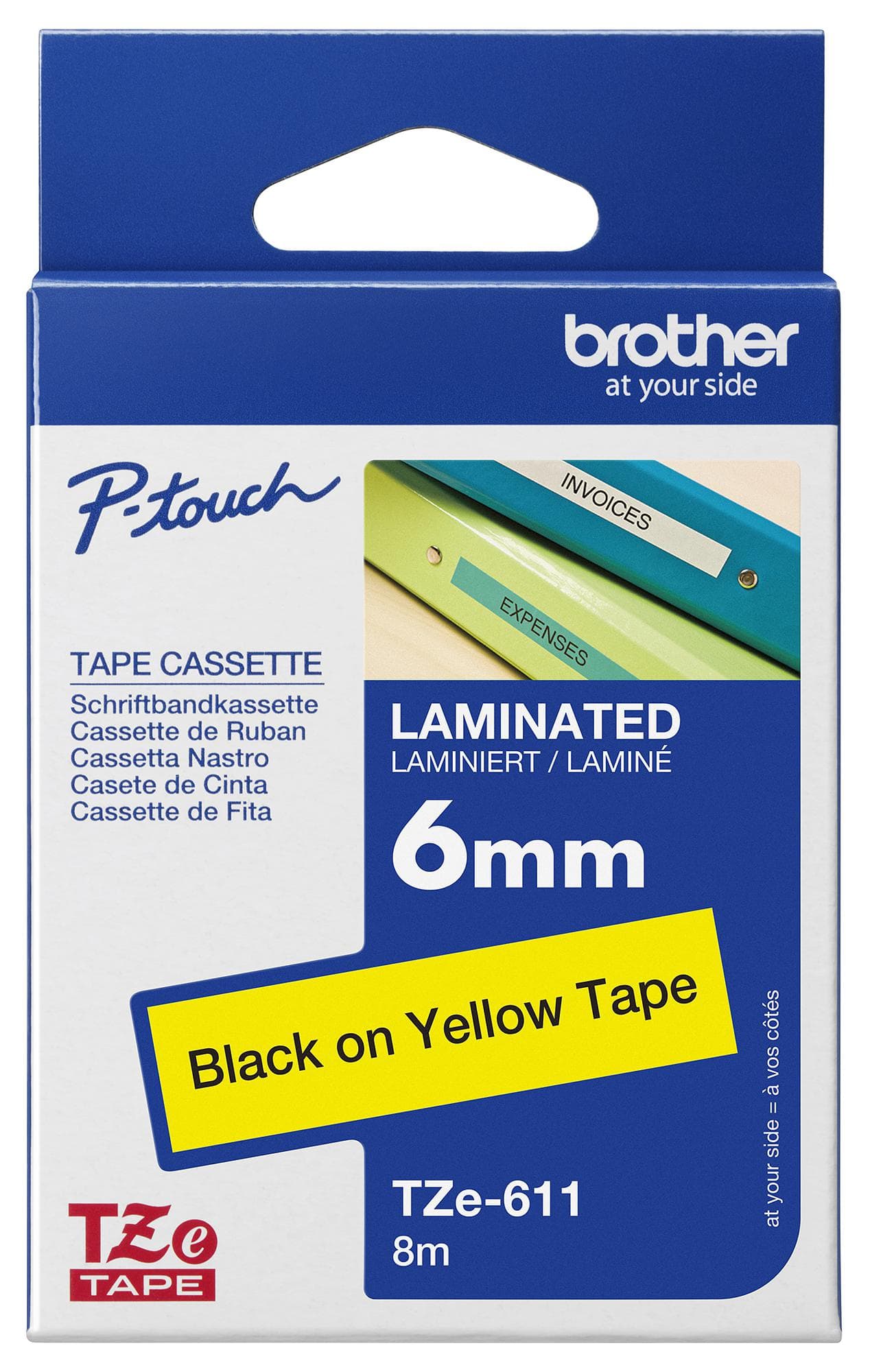 Brother Tze-611 Tape, Black On Yellow, 6Mm W, 8M L