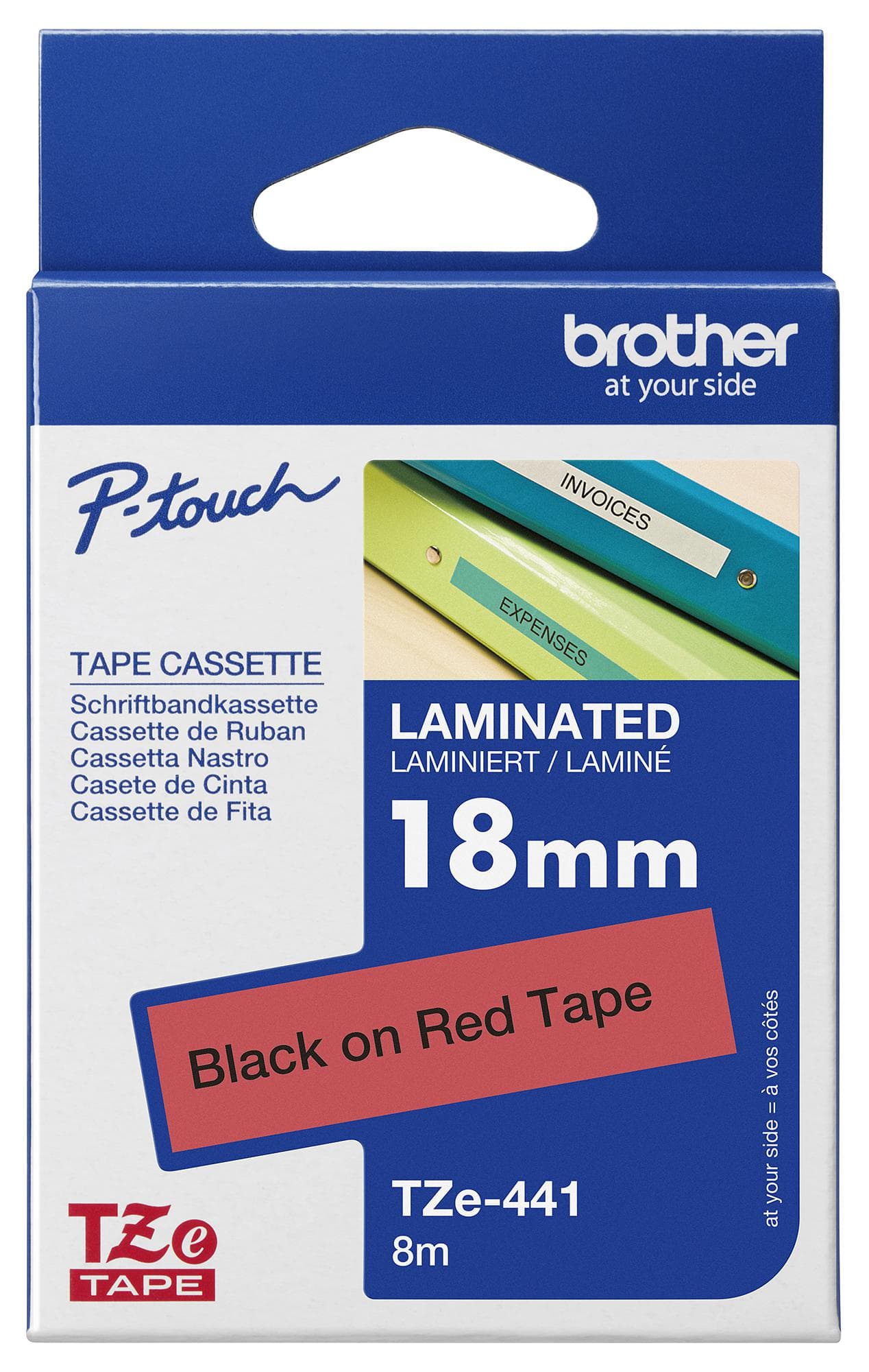 Brother Tze-441 Tape, Black On Red, 18Mm W, 8M L
