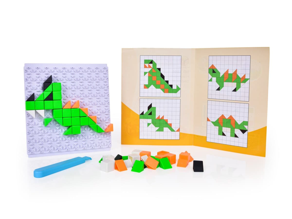 MOZAIKA PUZZLE | 59 ks plastové puzzle DINOSAURUS 4v1 | mozaika + podložka