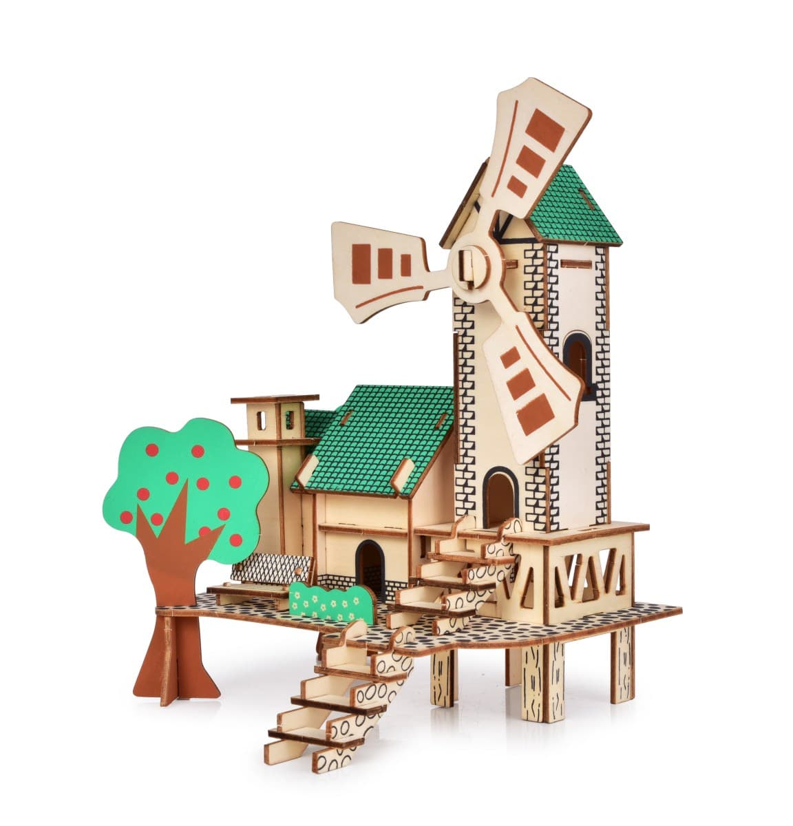 WOODCRAFT | 3D skládací dřevěná stavebnice MLÝN | 22 cm | bez lepidla + můžeš vybarvit