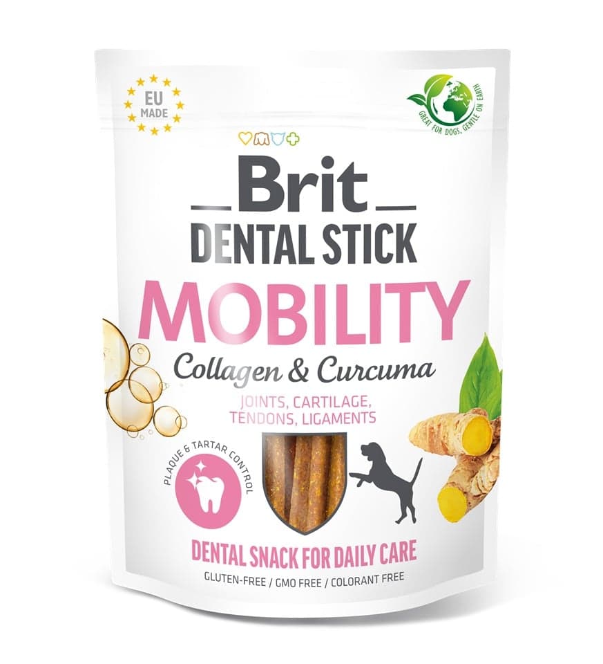 BRIT Dental Stick Mobility kurkuma a kolagen 251 g dentální pamlsek pro psy, který podporuje mobilitu