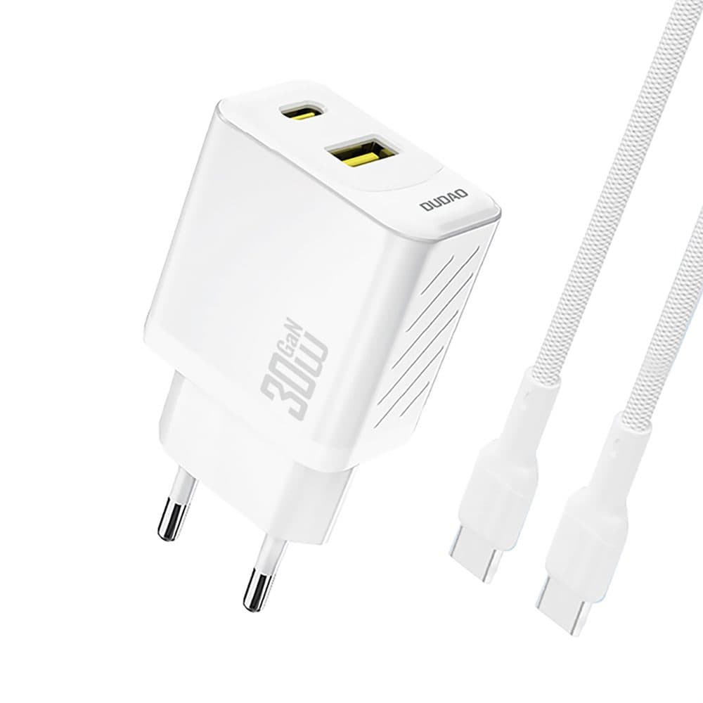 Dudao A27TCEU nabíječka USB-A + USB-C s USB-C kabelem, PD 30W GaN, bílá
