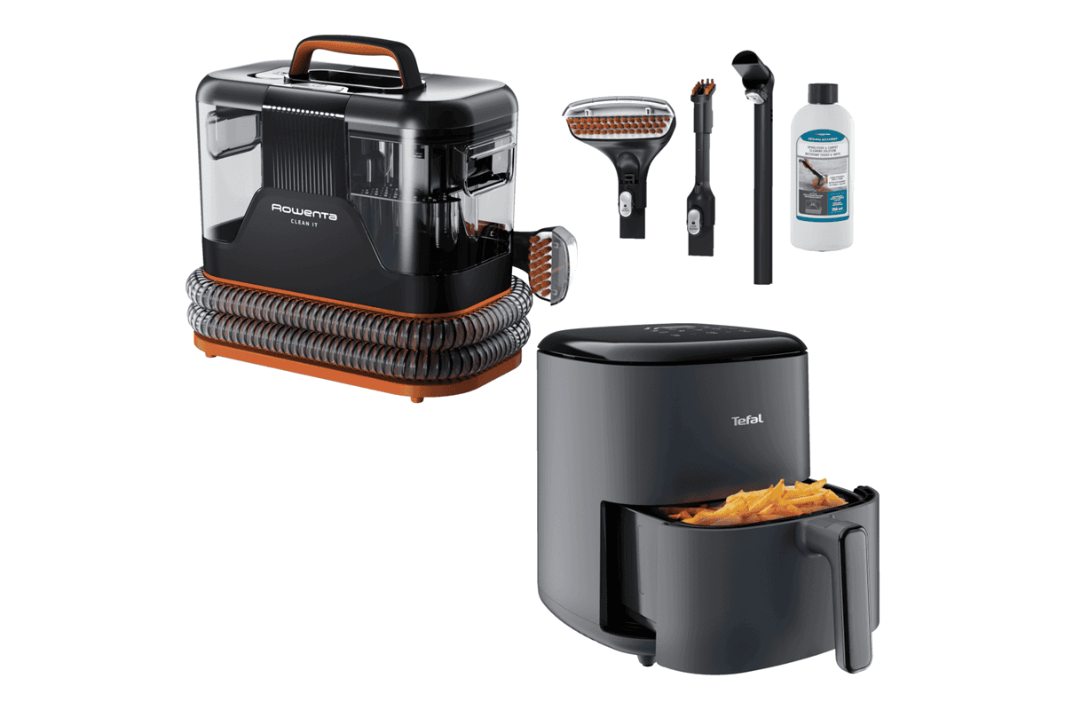 Akční set horkovzdušné fritézy Tefal Easy Fry Max EY245B10 a tepovače Rowenta Clean It IN5011F0