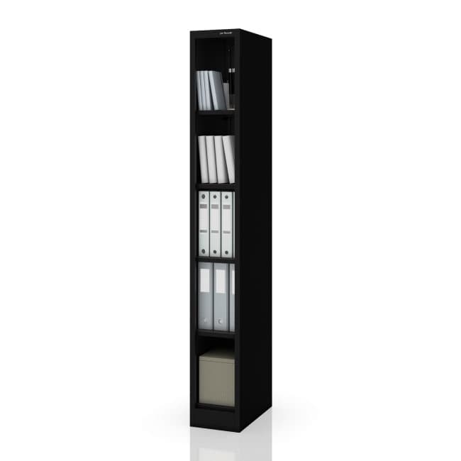 Úzký kovový archivační regál na dokumenty černý, 250x1850x450 mm: TIM