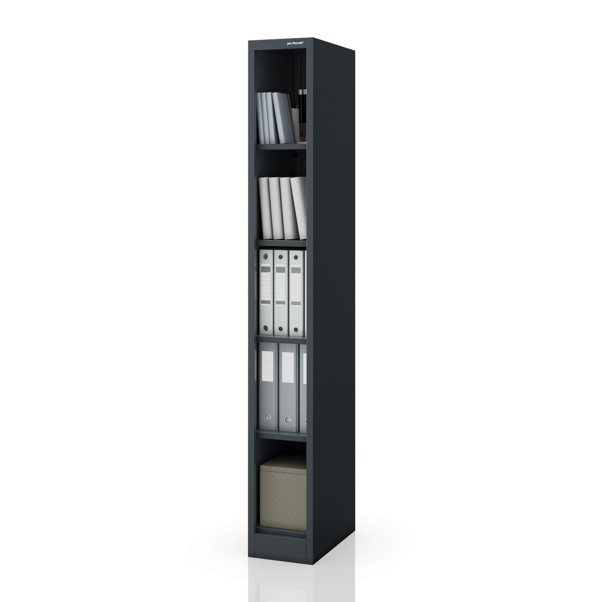 Úzký kovový archivační regál na dokumenty antracitový, 250x1850x450 mm: TIM