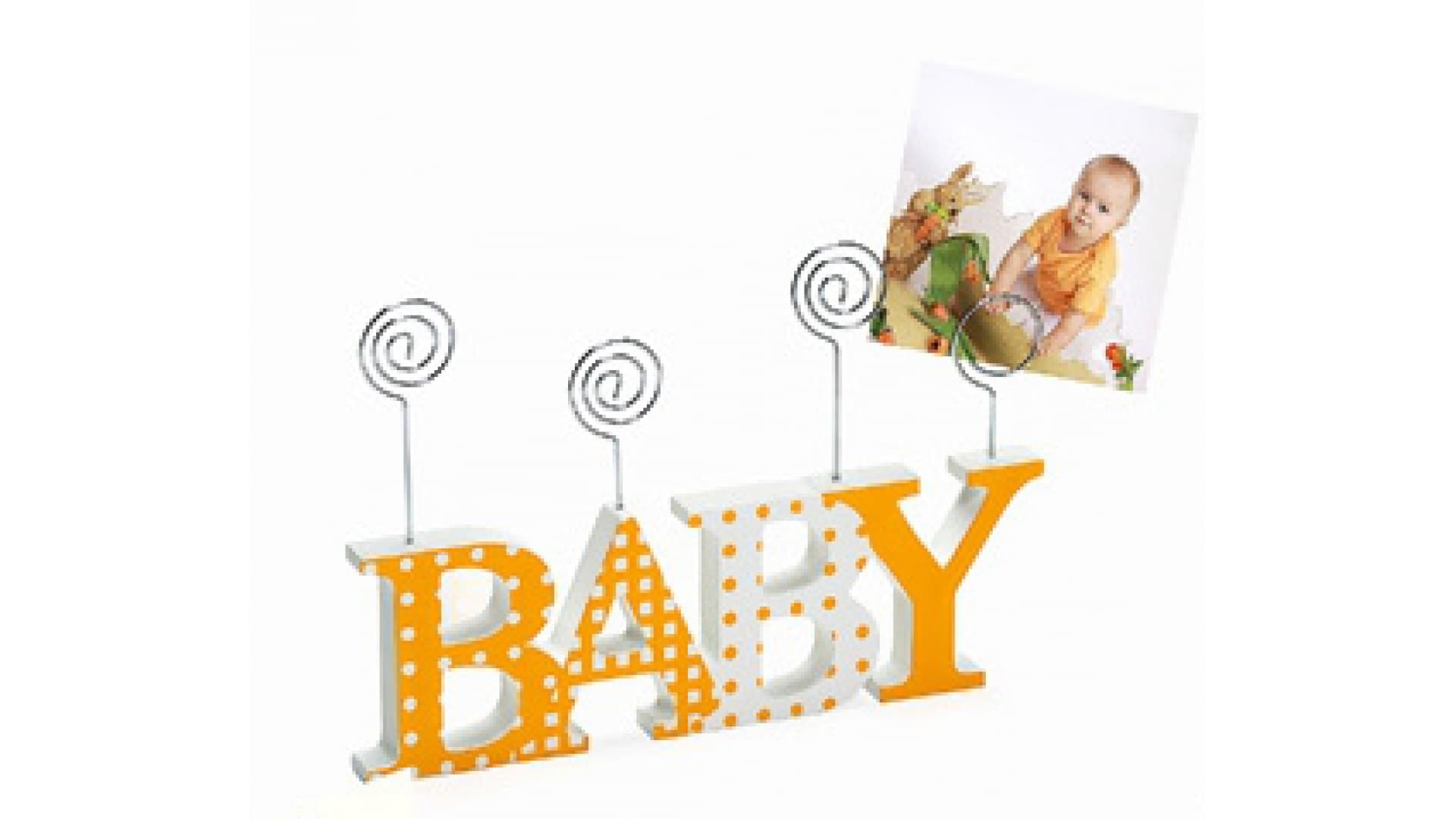 Dětský dřevěný fotorámeček-fotoclip BABY oranžový