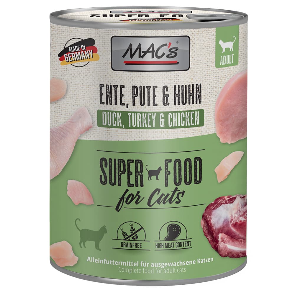 Vhodn balen MAC's Cat 24 kg (24 x 800 g) - Mix kachn, krli, hovz & kachn, krt, kuec (2 druhy)
