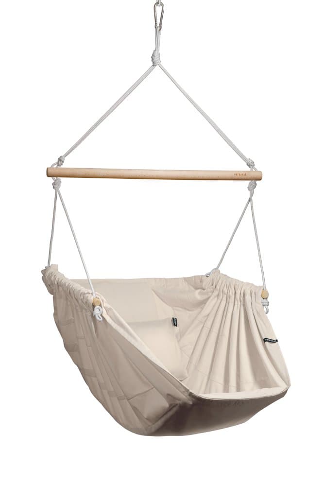 Závěsné relaxační křeslo krémové HOJDAVAK MAXIMUS s polštářkem, Dřevo Indoor, Lano bílé