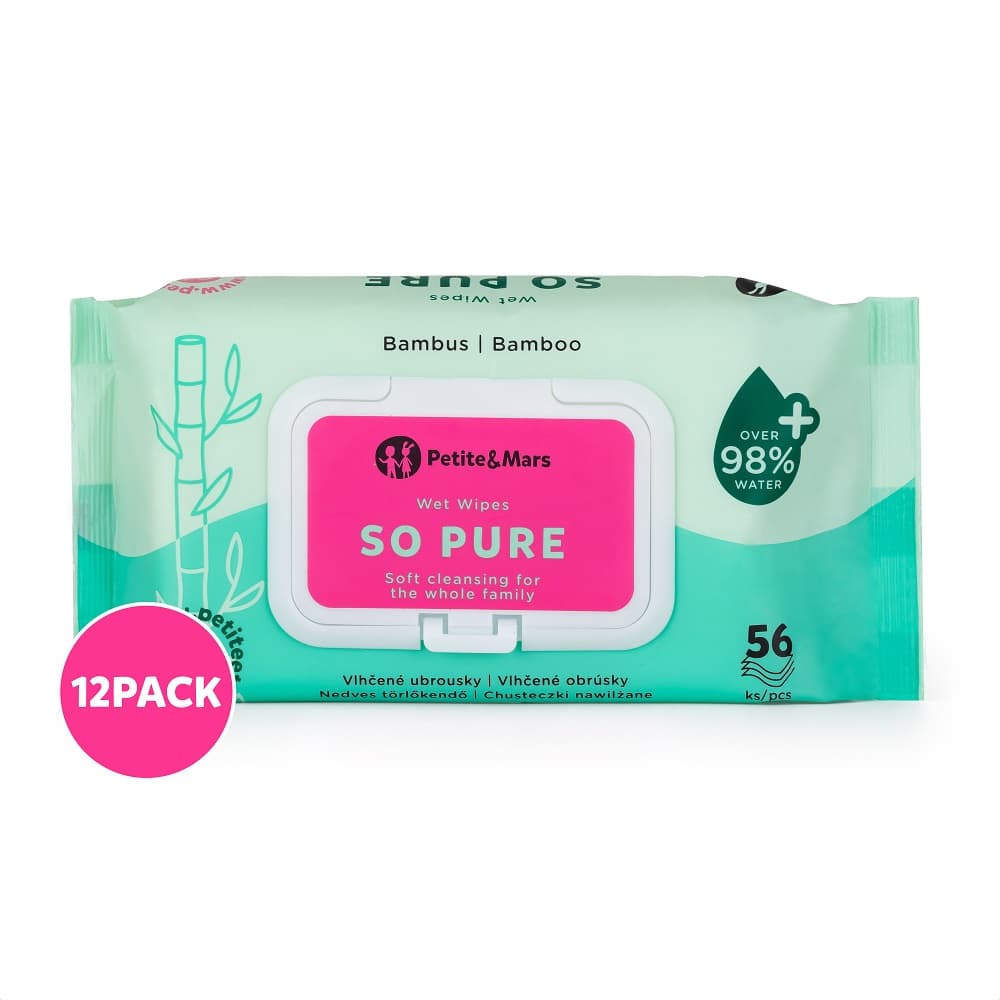 12x PETITE&MARS Ubrousky vlhčené SO PURE bambusové bioodbouratelné 56 ks (672 ks)