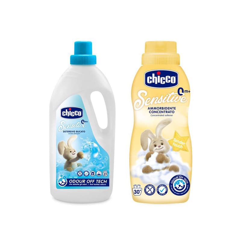 CHICCO Prací gel Baby Sensitive 1,5 l + Aviváž Baby Sensitive koncentrovaná Jemný dotek 750 ml