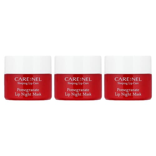 Care:Nel, Lip Night Mask Set, Pomegranate, 3 Pieces, 5 g Each