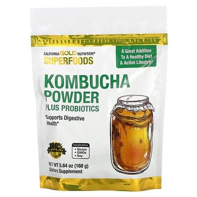 California Gold Nutrition, Superfoods, Kombucha Powder with Kombucha, Brewed Apple Cider Vinegar and Soluble Tapioca Fiber Plus Probiotics, 5.64 oz