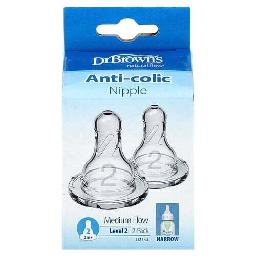 Dr. Brown's, Natural Flow®, Anti-colic Nipple, 3 Months +, Medium Flow, 2 Pack