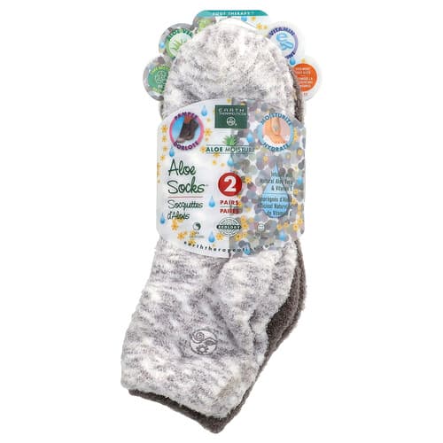 Earth Therapeutics, Aloe Moisture™, Aloe Socks™, Grey and White, 2 Pairs