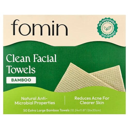 fomin, Clean Facial Towels, Bamboo, Extra Large, 50 Towels