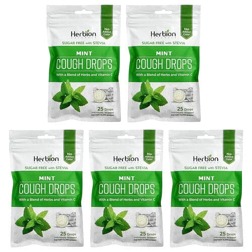 Herbion Naturals, Cough Drops, Mint, 5 Packs, 25 Drops Each