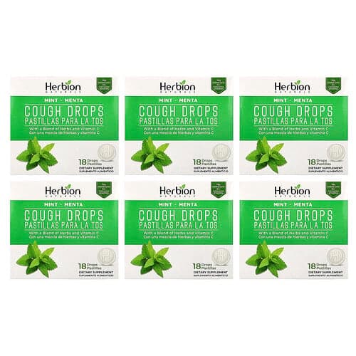 Herbion Naturals, Cough Drops, Mint, 6 Packs, 18 Drops Each
