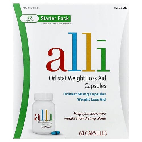 Alli, Orlistat, Weight Loss Aid, Starter Pack, 60 mg, 60 Capsules