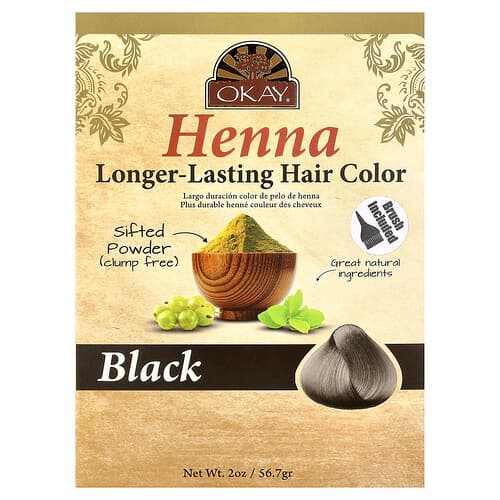 Okay Pure Naturals, Henna, Longer-Lasting Hair Color, Black , 2 oz (56.7 g)