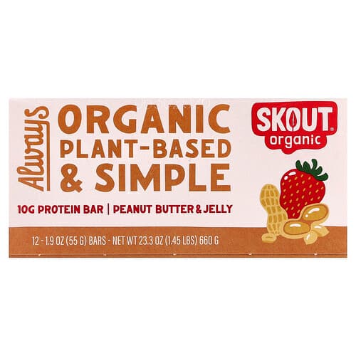 Skout Organic, Protein Bar, Peanut Butter & Jelly, 12 Bars, 1.9 oz (55 g) Each