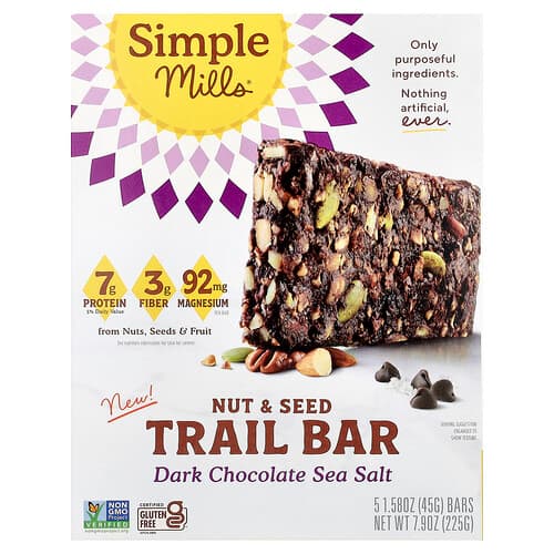 Simple Mills, Nut & Seed Trail Bar, Dark Chocolate Sea Salt, 5 Bars, 1.58 oz (45 g) Each
