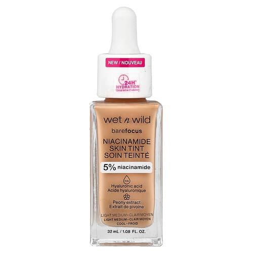 wet n wild, Barefocus, Niacinamide Skin Tint, 1116316 Light Medium, 1.08 fl oz (32 ml)