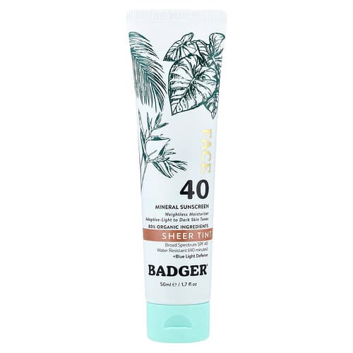 Badger, Face, Mineral Sunscreen, SPF 40, Sheer Tint, 1.7 fl oz (50 ml)