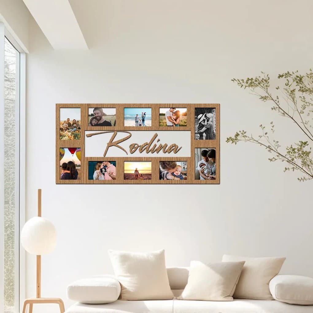 dřevo života Dřevěný fotorámeček na zeď RODINA Rozměry (cm): 98x44, Zvolte barvu dekoru: Horský dub