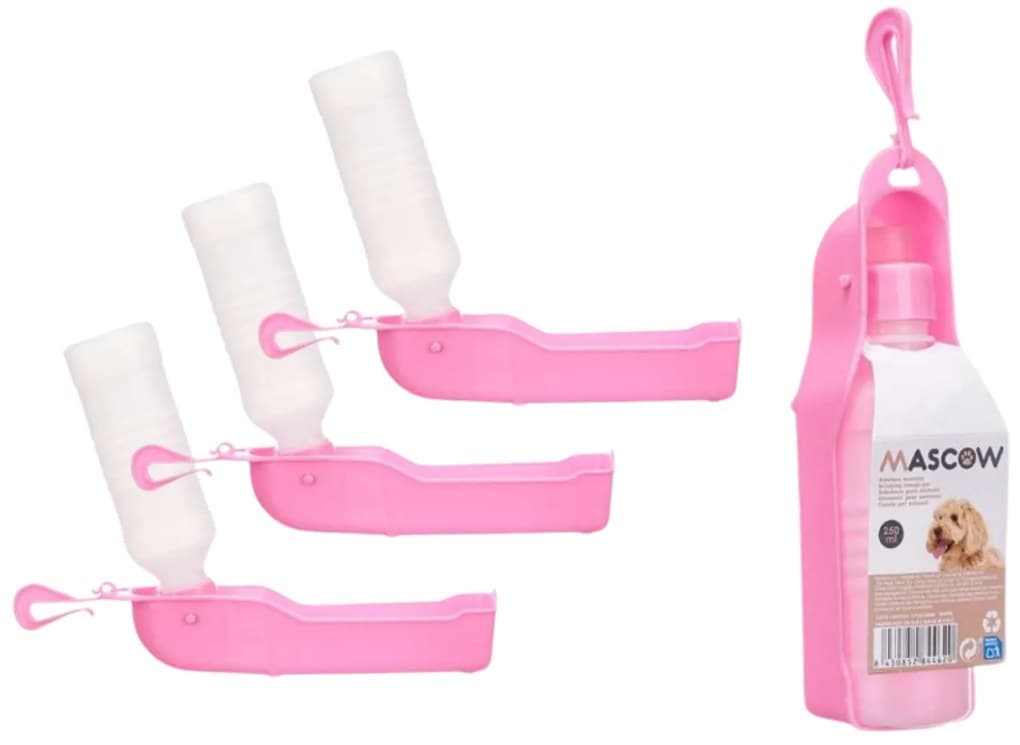 Cestovní láhev s miskou pro psy 250 ml ANIMAL, růžová