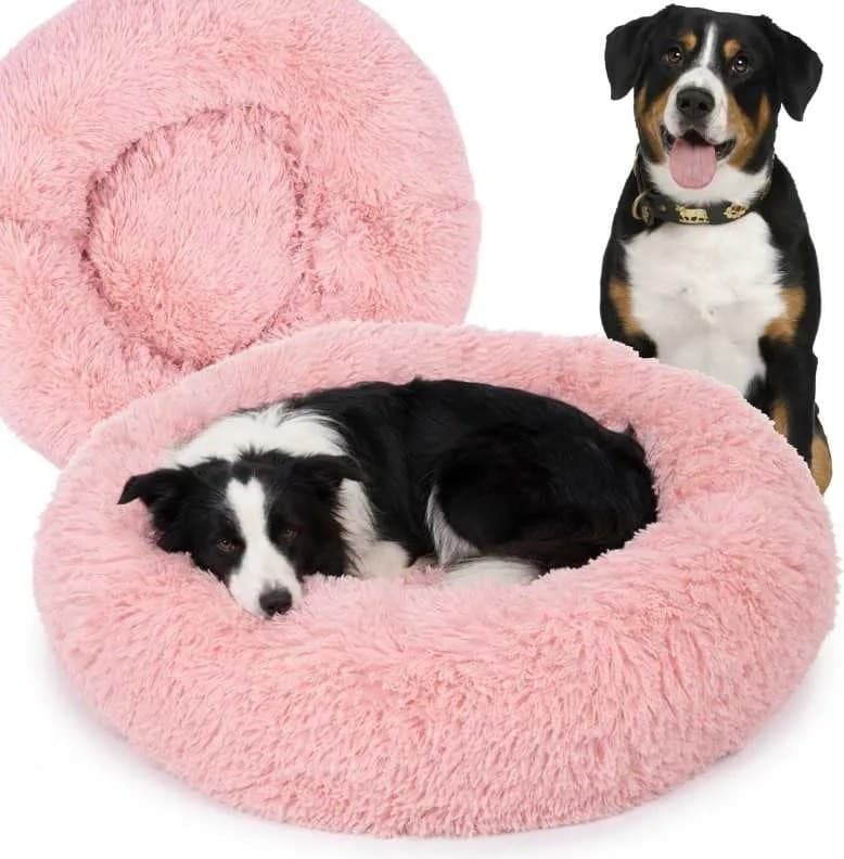 Růžová Pohodlná plyšová postel Shaggy 80 cm Protiskluzové dno