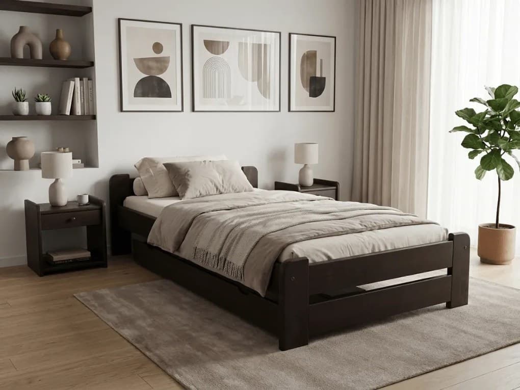 Postel Emily 90 x 200 cm, ořech Rošt: S laťkovým roštem, Matrace: Matrace Coco Maxi 20 cm