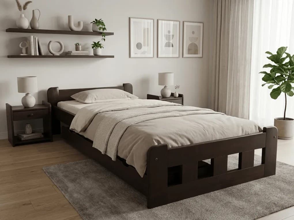 Postel Naomi zvýšená 90 x 200 cm, ořech Rošt: Bez roštu, Matrace: Matrace Coco Maxi 20 cm