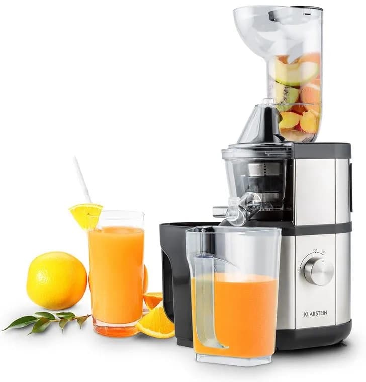 Klarstein Fruitberry, pomalý odšťavňovač, 400 W, 60 ot./min., plnicí trubice Ø 8,5 cm, nerezová ocel