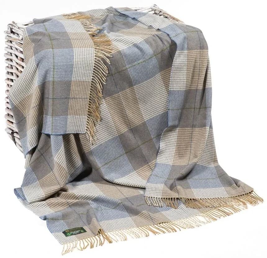 Deka z jehněčí vlny Cream Denim Check 180 x 137 cm John Hanly