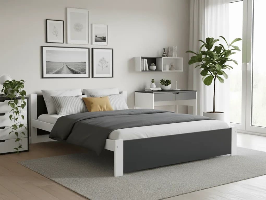 Postel IKAROS 120 x 200 cm, antracit/bílá Rošt: S lamelovým roštem, Matrace: Matrace Deluxe 10 cm