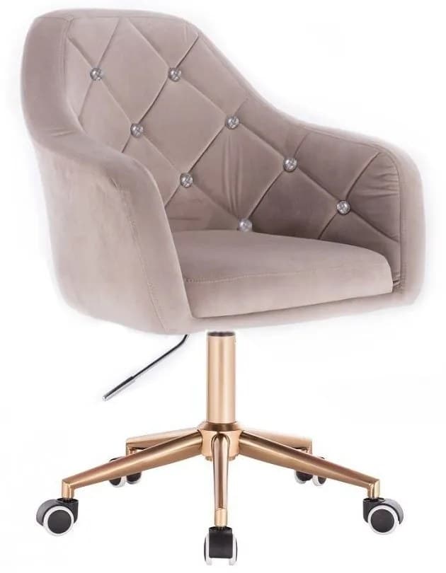 LuxuryForm DESIGN Křeslo ROMA VELUR na zlaté podstavě s kolečky - světle šedé